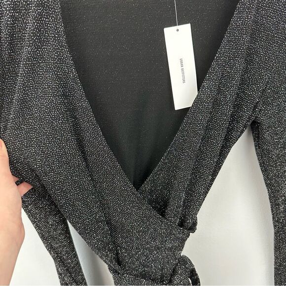 Urban Outfitters Black Sequin Plunging V-Neck Wrap Mini Dress NWT Size Small - Picture 14 of 15